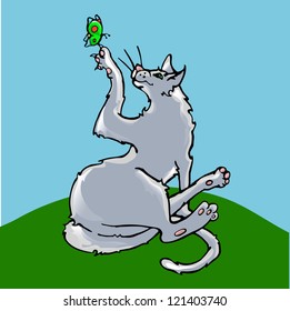 cat playing with a butterfly