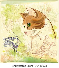 cat playing with butterfly