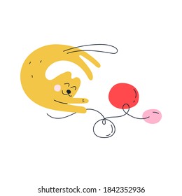 Cat playing with Christmas balls. Illustration on white background. Great for greeting cards. 