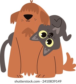 Cat Playing With Dog Vector Illustration