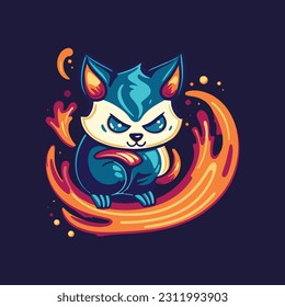 Cat playing with fire illustration