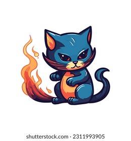 Cat playing with fire illustration