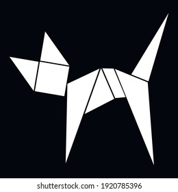 Cat playing from geometry shapes on a black background. Tangram animal icon. Education for the children. Alternative communication.