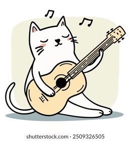 Gato tocando la guitarra. Ilustración vectorial plana