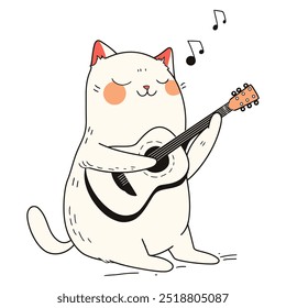 Cat Playing Guitar. Flat Vector Illustration