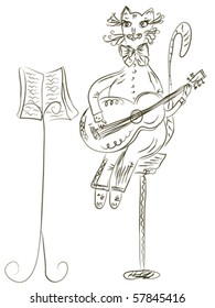 Cat playing guitar sketch