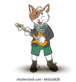 Cat playing the guitar.Cat.
