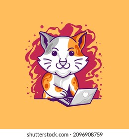 Cat Playing Laptop Object Illustration for your business or merchandise