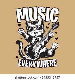 cat playing music and guitar illustration