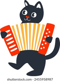 Cat Playing On Accordion Vector Illustration