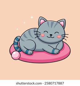 Cat Playing On Pillow Cartoon Vector Icon Illustration Animal Nature Icon Concept Flat Style