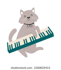 Cat Playing On Synthesizer Vector Illustration