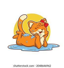 ilustración del gato jugando en el diseño del vector de agua