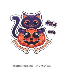 cat playing pumpkin halloween illustration sticker.halloween party celebration vector design concept.good for sticker,mascot,t-shirt,and more