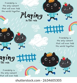 cat playing in the rain doodle vector
