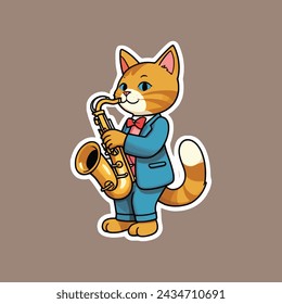 Cat Playing Saxophone Vector Sticker