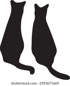 Cat playing silhouette, cat sitting vector, cat standing black on white background 