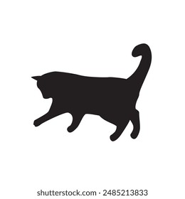 Cat playing silhouette, cat sitting vector, cat standing black on white background