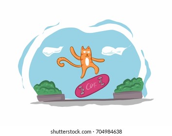 Cat playing skateboard wallpaper with hand drawing style