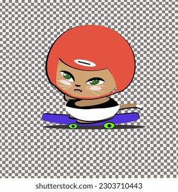 Cat playing skateboard wearing a helmet