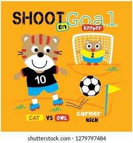 cat playing soccer funny animal cartoon,vector illustration