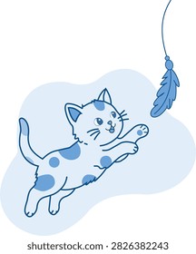 Cat Playing with Toy Feather Funny Mistaken File Illustration