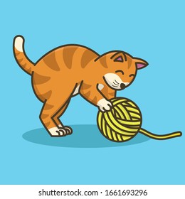 cat playing with yarn ball icon illustration, layered vector file, background color is easy to change or remove