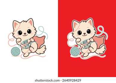 Cat playing with yarn vector