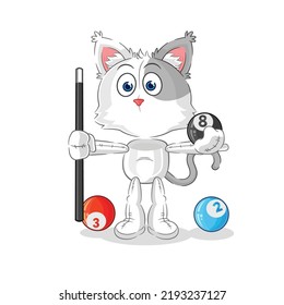 the cat plays billiard character. cartoon mascot vector
