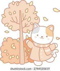 A cat plays in a garden full of leaves.