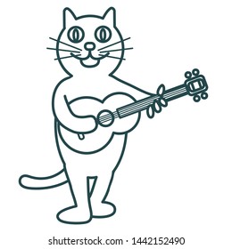 The cat plays the guitar and sings a love song. Spring Feline Concert. Vector illustration.