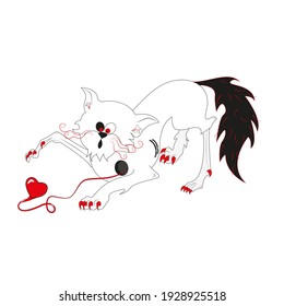 A cat plays with its heart. The cat is playing. 