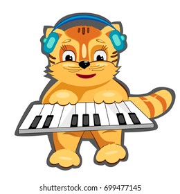   The cat plays the piano.VECTOR Collection funny cats. Set of characters. Emotion for chat, avatars, prints. Icon set. Cats modern flat style collection.