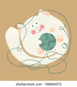 cat plays with threads \ cute cat \ cat and ball of threads