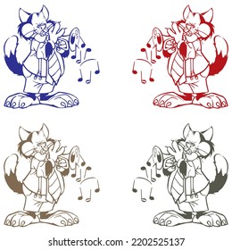 The Cat Plays The Trumpet Vector illustration. Cartoon Character Cat Musician
