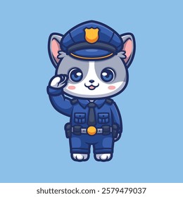 Cat Police Cute Cartoon Illustration