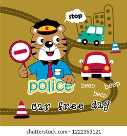 cat the police funny animal cartoon,vector illustration
