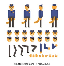 Cat policeman creation kit. Create your own pose, action, animation. Simple design vector illustration
