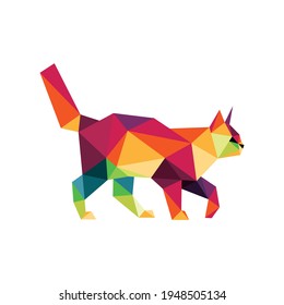 Cat Polygon low poly silhouettes. Colorful Cat Vector Icon. Cat colorful logo. Colorful abstract Icon.