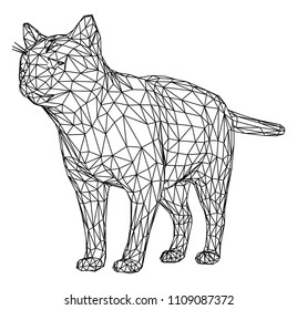 Cat polygonal lines illustration. Abstract vector cat on the white background