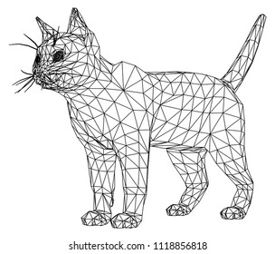Cat polygonal lines illustration. Abstract vector cat on the white background