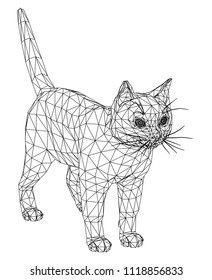 Cat polygonal lines illustration. Abstract vector cat on the white background