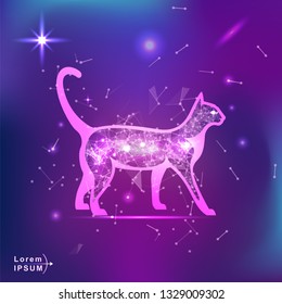 cat. Polygonal wireframe cat silhouette on gradient background. Space, futuristic, zodiac concept. Shine neon style vector illustration