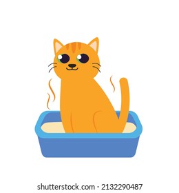 cat pooping in litterbox vector illustration