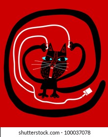cat with portable music device