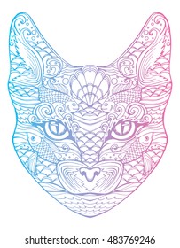 Cat. Portrait of a cat. cat's head. Cute cat. Animal. A pet. Line art. Drawing by hand. Graphic arts. Tattoo. Decorative. Stylized. Zentangle.