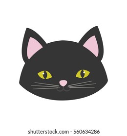 Cat Portrait Cute Pink Ears Yellow Eyes Vector Illustration Eps 10