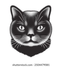 cat portrait halftone dot pattern, magazine retro style, isolated illustration