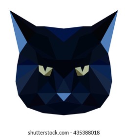 Cat portrait low poly black