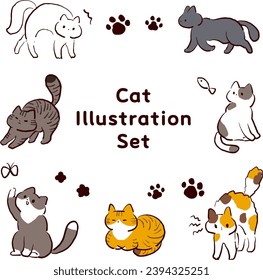 Ilustración de pose de gato con varios patrones